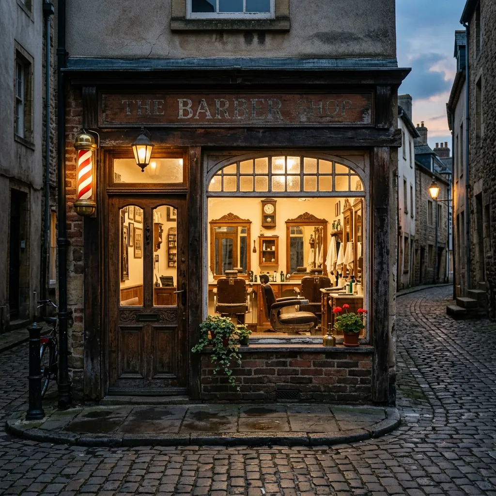 Façana de la barberia al vespre