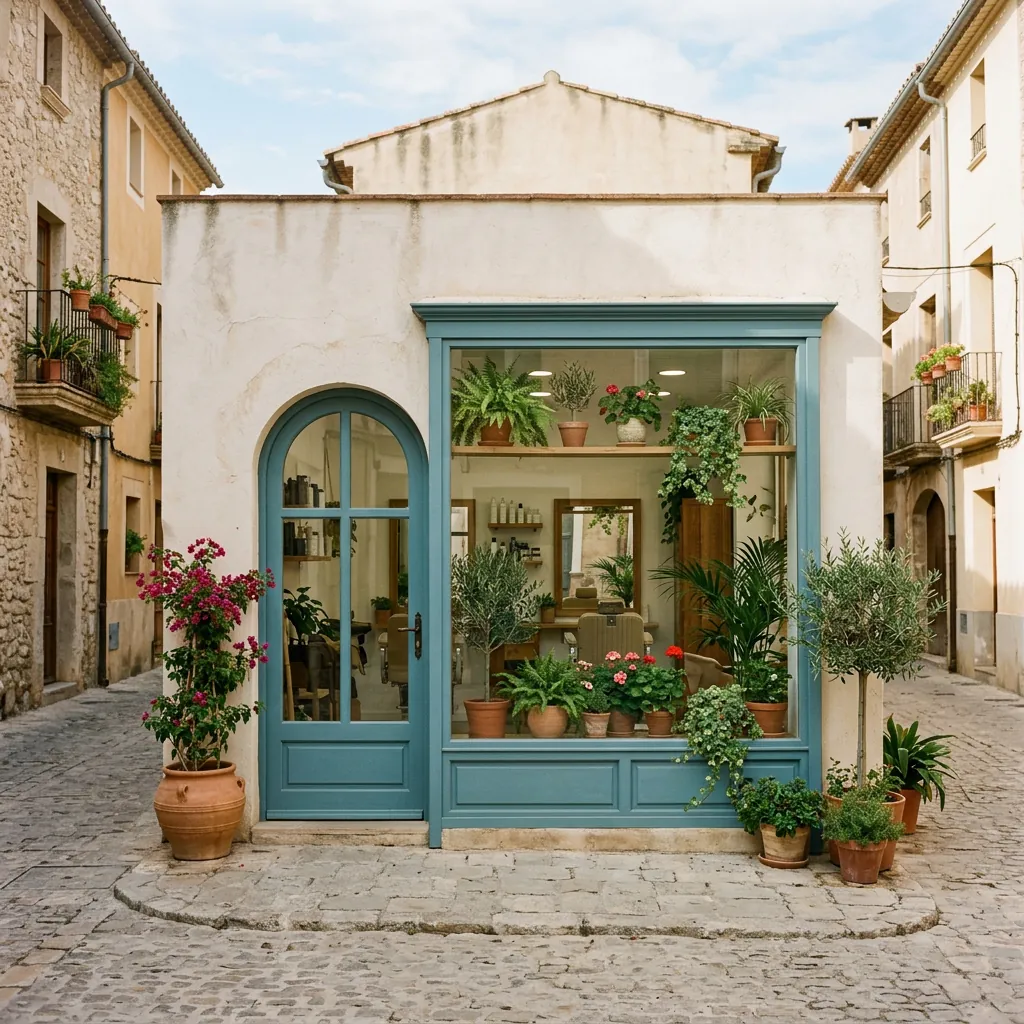 Façana de la perruqueria amb plantes
